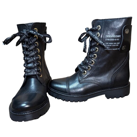Zadig & Voltaire Iconic Joe Lace-Up Ankle Boots In Black NIB 36/6 - Picture 1 of 15